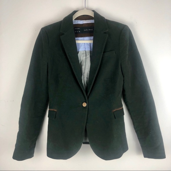 zara green velvet blazer